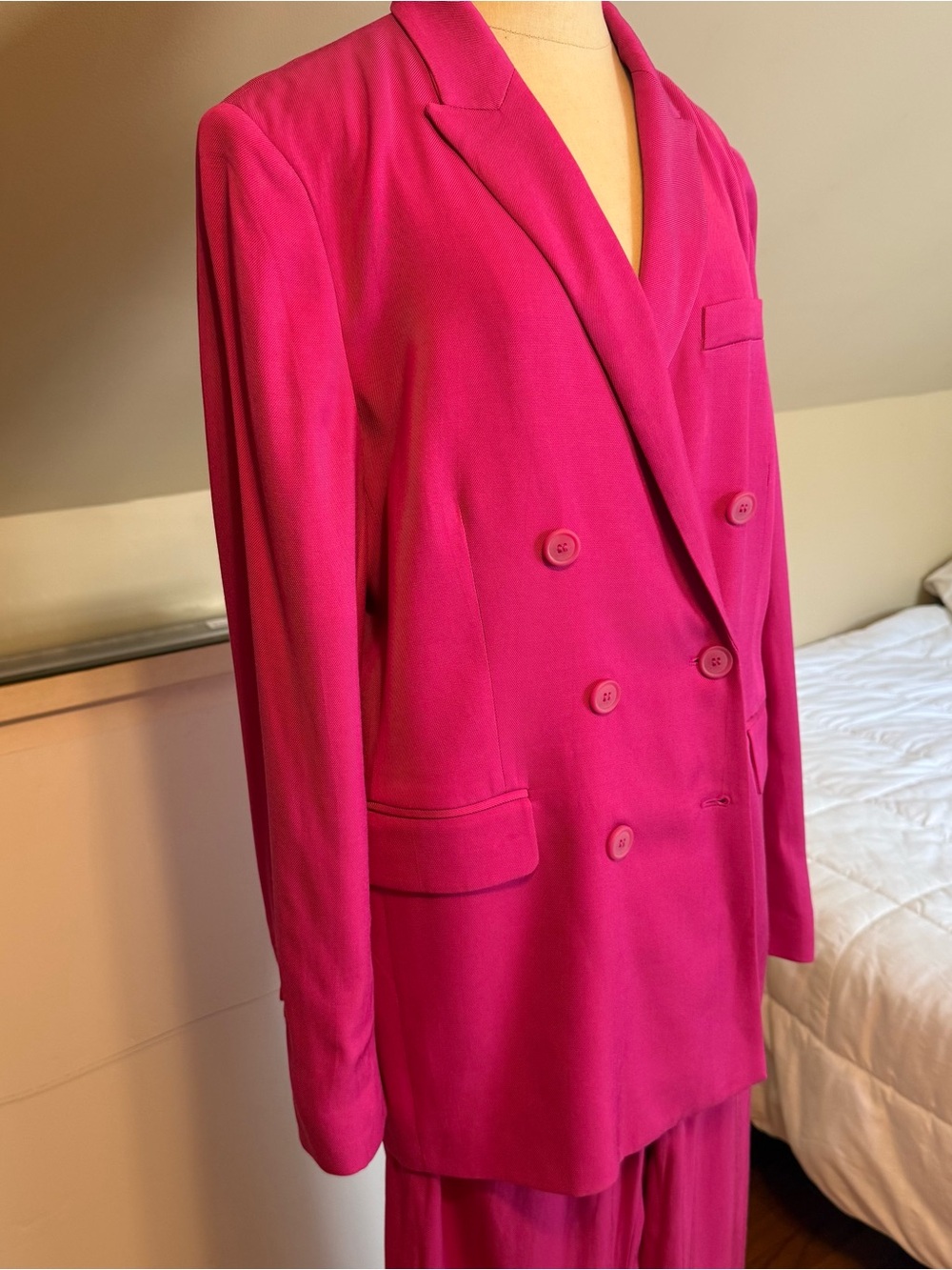 Zara Double-Breasted Pant Suit Fuchsia Pink - Picture 4 of 10